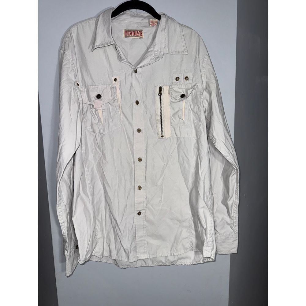 Revolve western utilitarian ivory men's button up with‎ front pockets